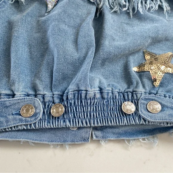 Baby Sara Toddler Jean Jacket Sequins Black, Gold & Silver Stars Size 2T - Picture 9 of 11